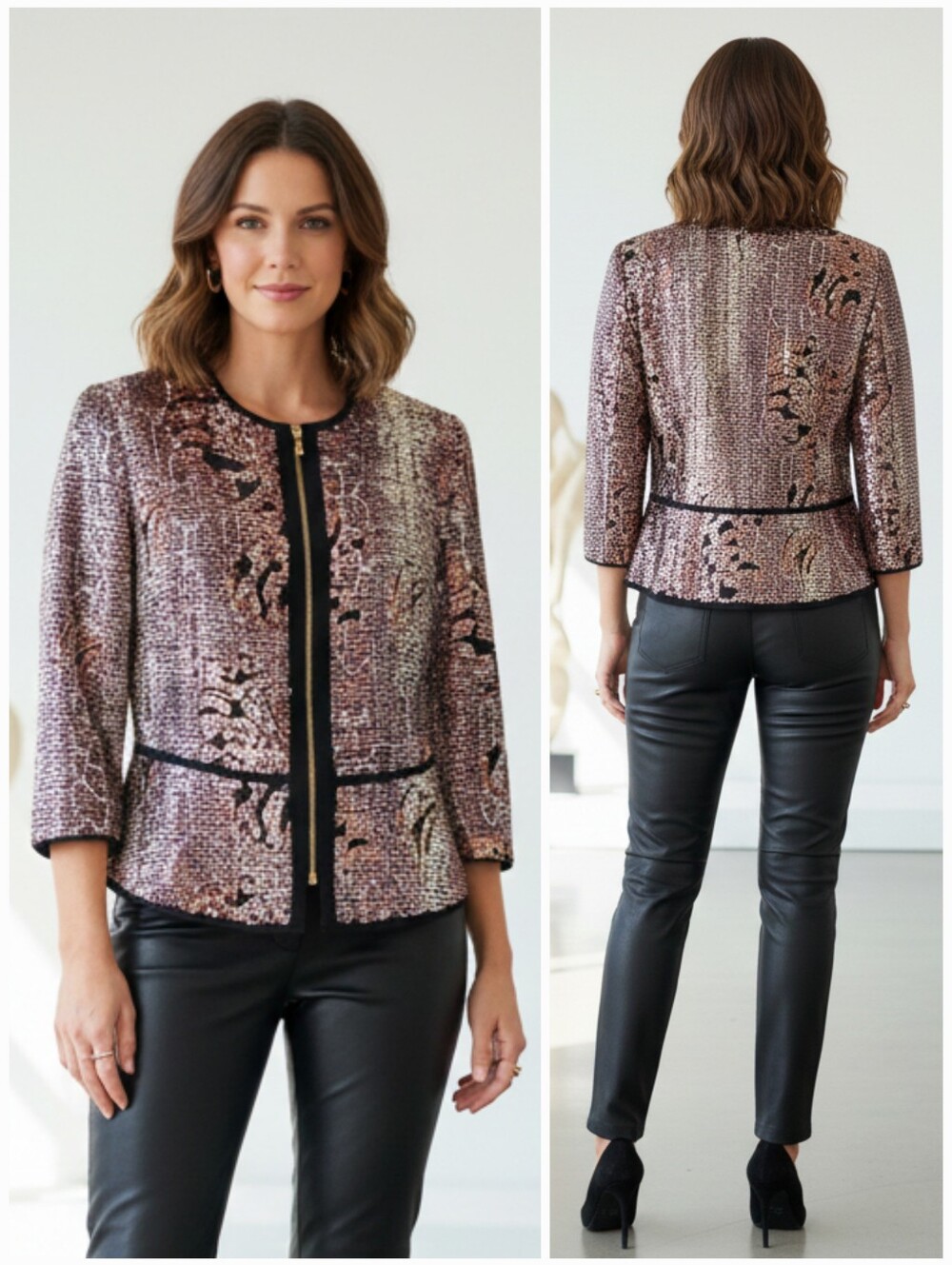 NWOT Frank Lyman 12 Modern Contemporary Maximalism Leopard Sequins Knit Jacket
